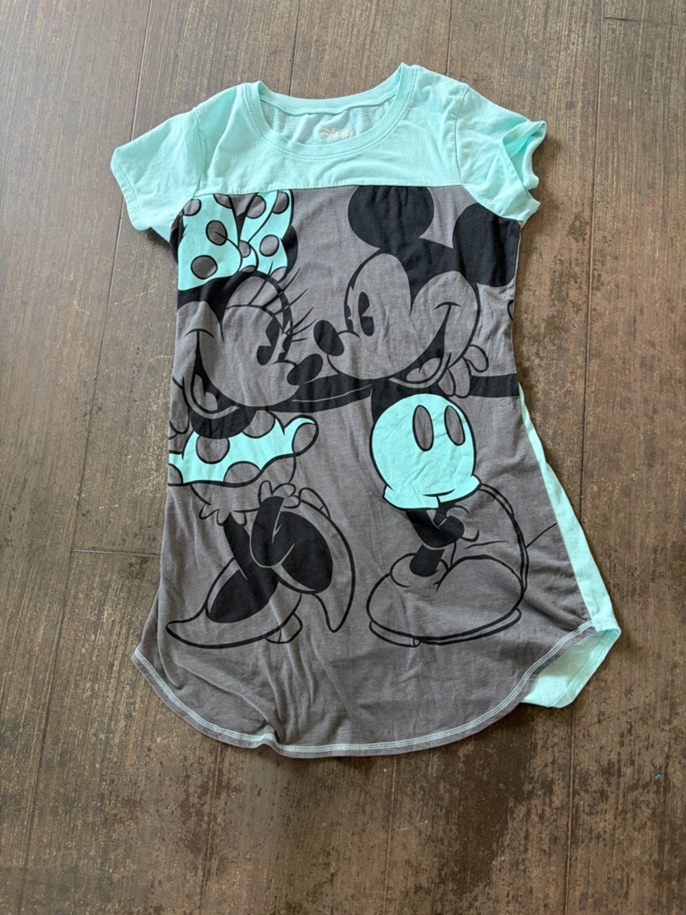 Disney Short Sleeve Minnie & Mickey Graphic Night Shirt Dress Mint & Gray